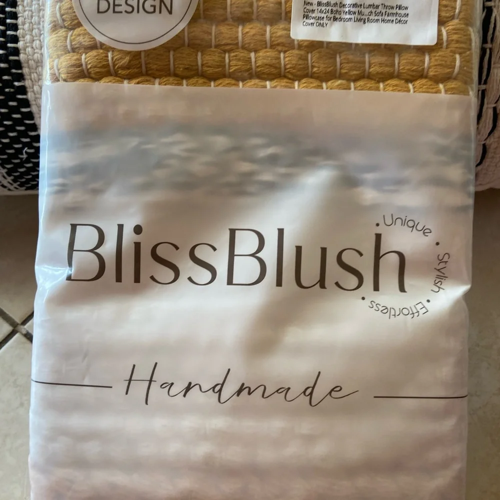 Bliss Blush Handmade Boho Yellow and Black Striped Pillow size 24x14 NWT
